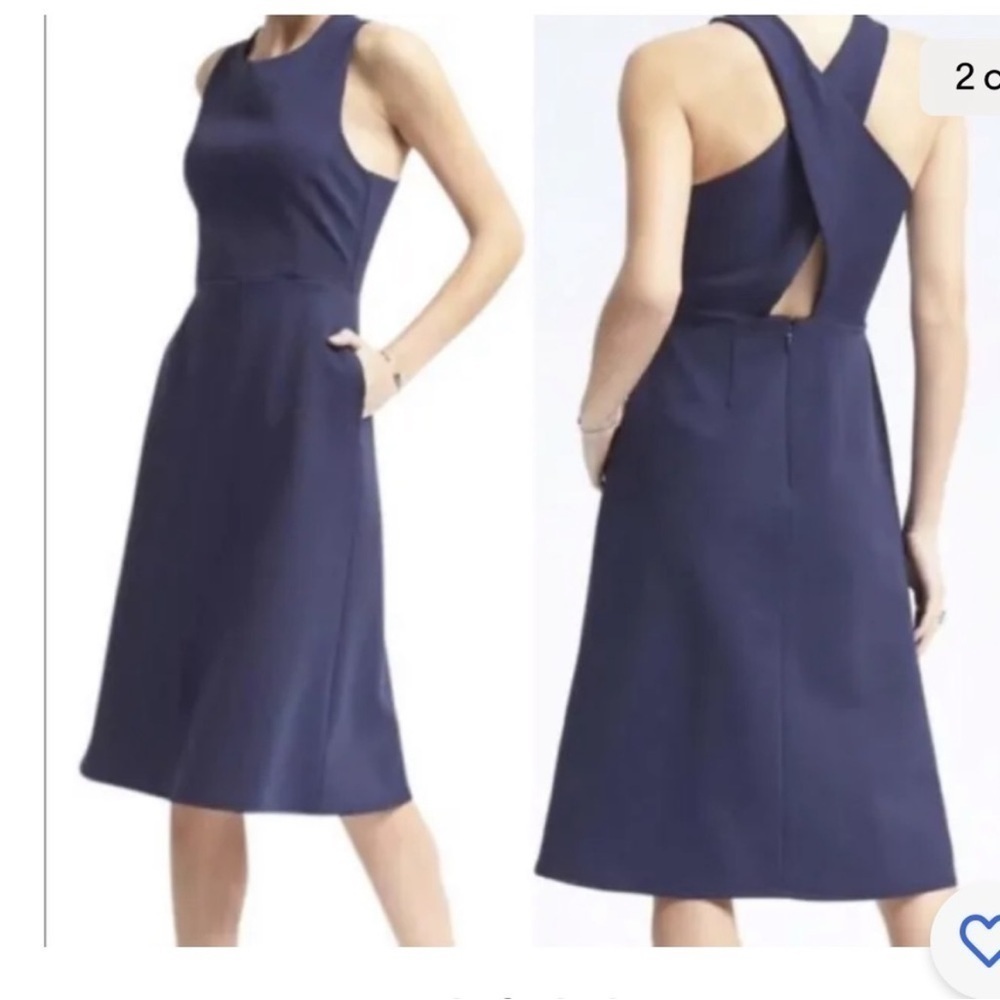 NWT Banana Republic Dress Crossback Ponte Midi Navy Blue Cut Out Sleeveless 6P - Picture 2 of 14